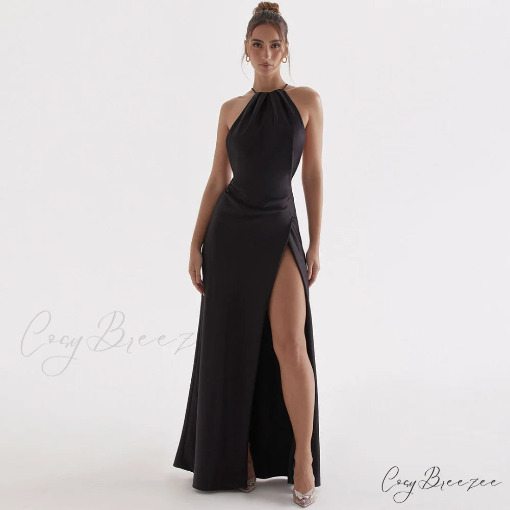 High Split Graceful Maxi Dress S / Black