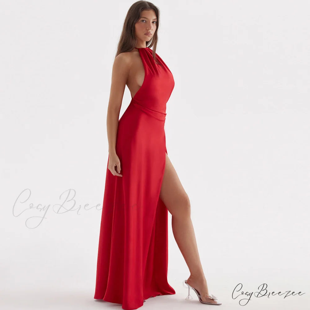 High Split Sleeveless Evening Modern Maxi Dress - Black M / Red