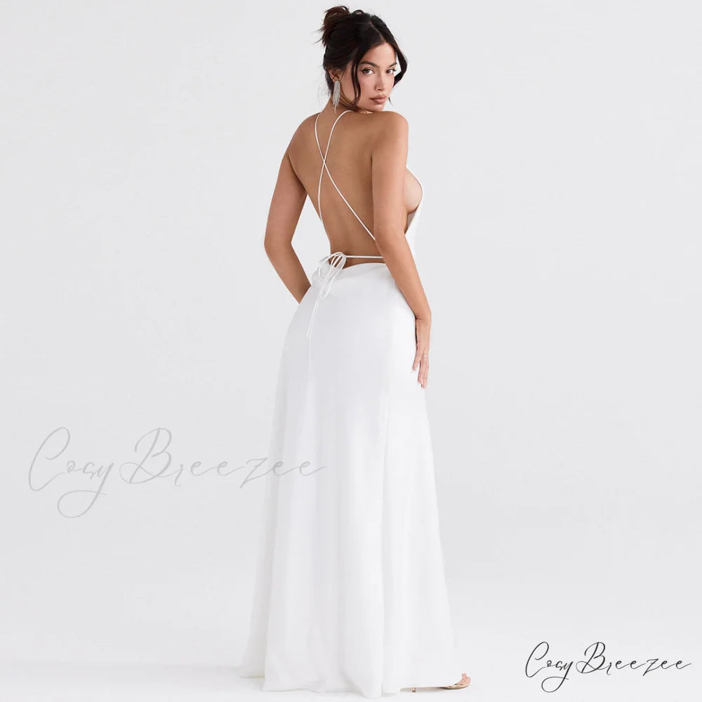 High Split Sleeveless Evening Modern Maxi Dress - Red L / White