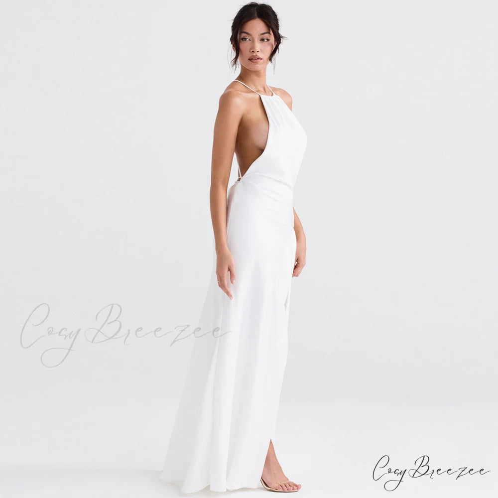 High Split Sleeveless Evening Modern Maxi Dress - Red M / White