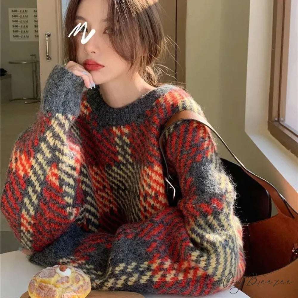 High Street Casual Printing Round Neck Sweater Orange / S swraters-241228