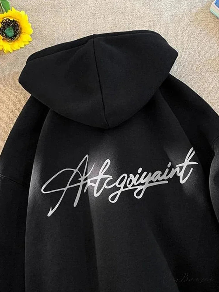 High Street Letter Print Oversized Hoodie Black / M(40-45KG) hoodies-241228