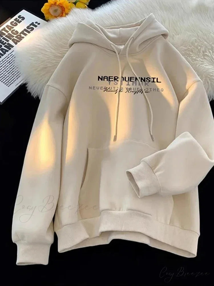 High Street Letter Printed Hoodie apricot / M(40-45KG) hoodies-241228