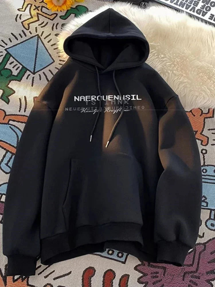 High Street Letter Printed Hoodie Black / M(40-45KG) hoodies-241228