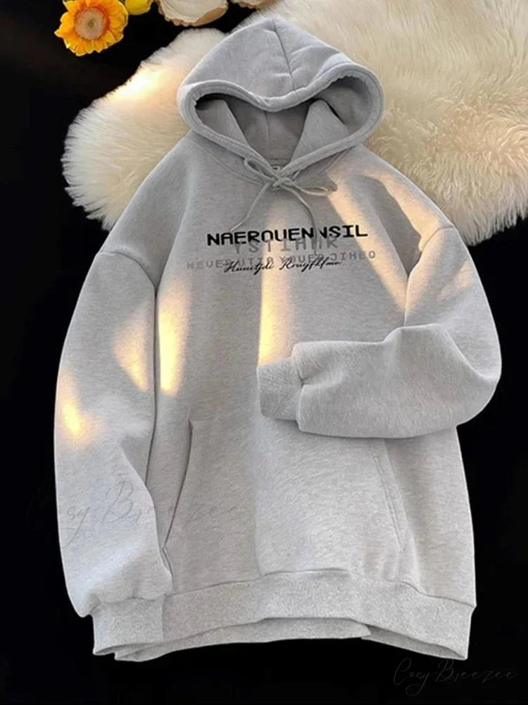 High Street Letter Printed Hoodie GRAY / M(40-45KG) hoodies-241228