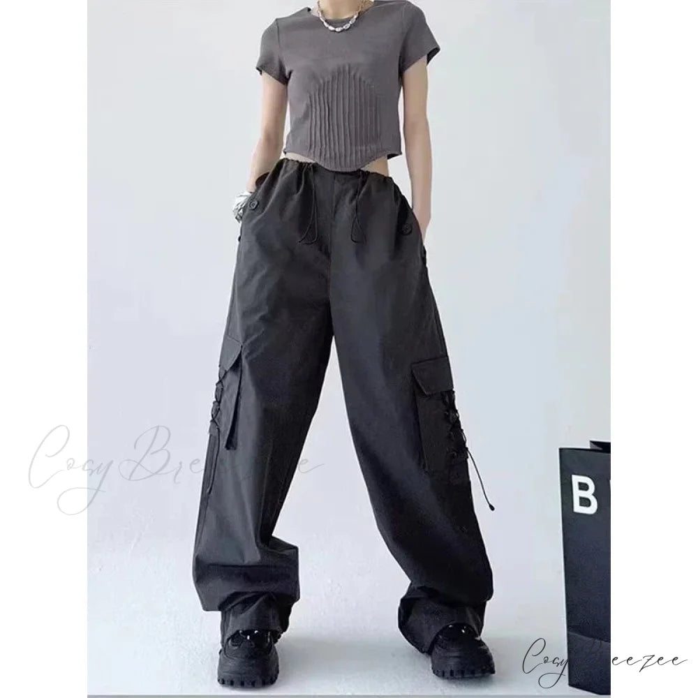 High Street Pleated Relaxed Pants Dark Grey / S pants-241228