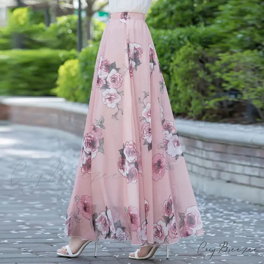 High Waist Elastic Waist Midi Full Long Skirt 2024 Warmth 9 Flower / M skirt-250126