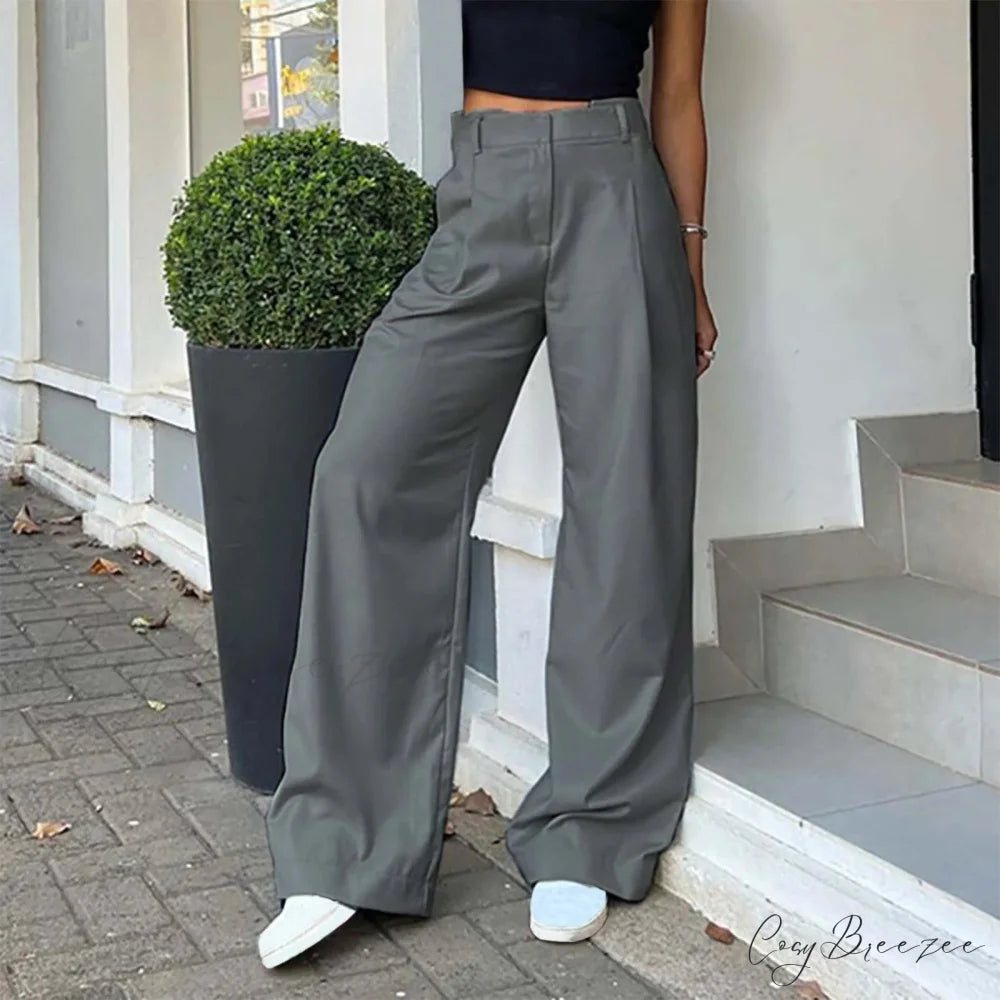 High Waist Loose Fit Cargo Wide Pants pants-241228