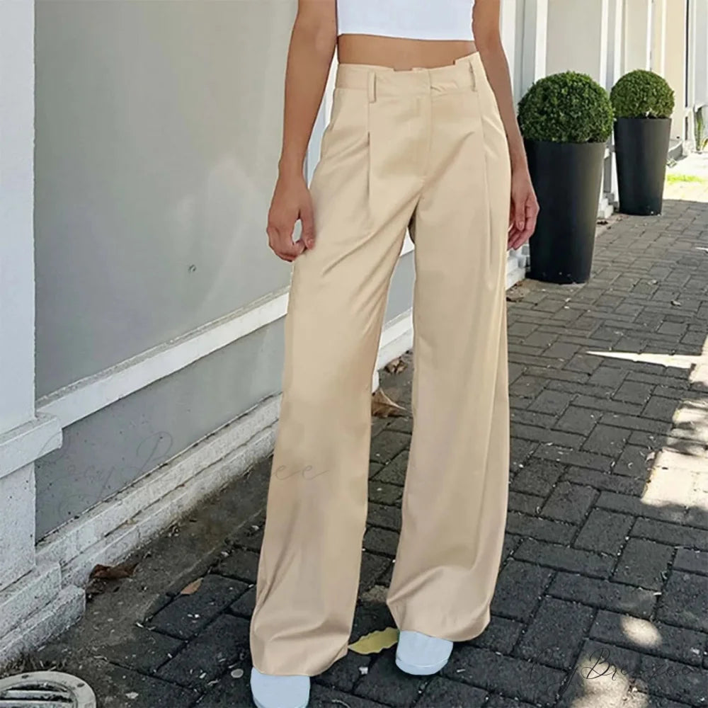 High Waist Loose Fit Cargo Wide Pants pants-241228