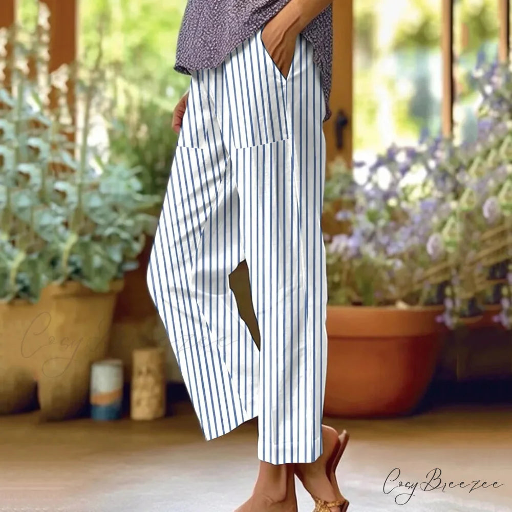High Waist Loose Fit Straight Pants Blue / S pants-241228