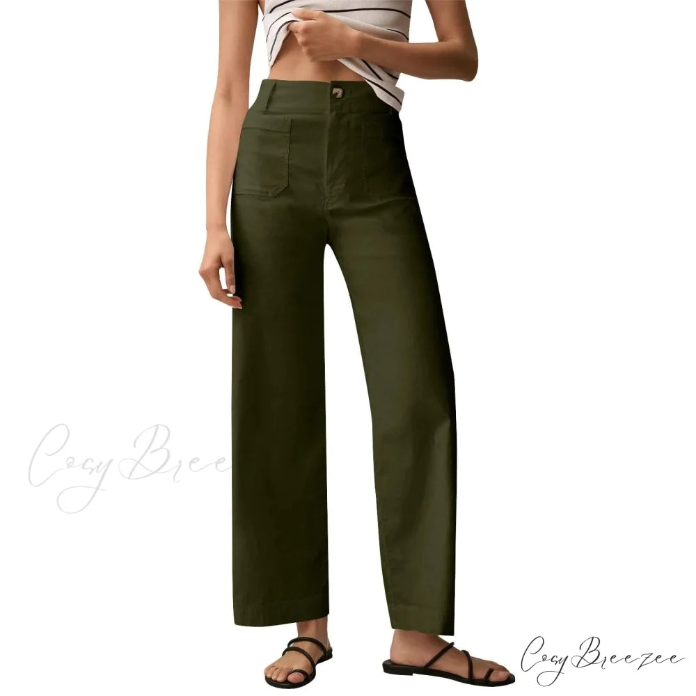 High Waist Patch Pocket Straight Pants AG / S pants-241228