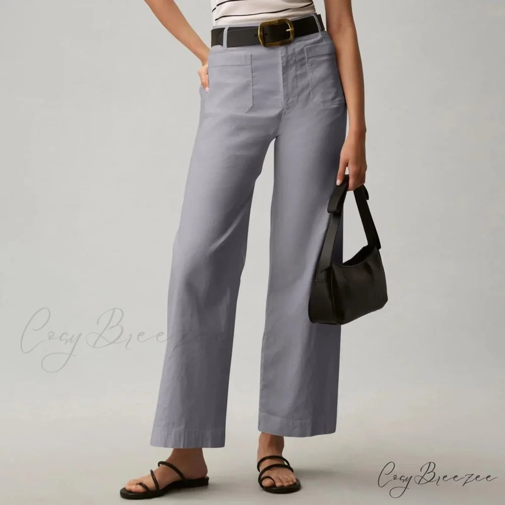 High Waist Patch Pocket Straight Pants Grey / S pants-241228