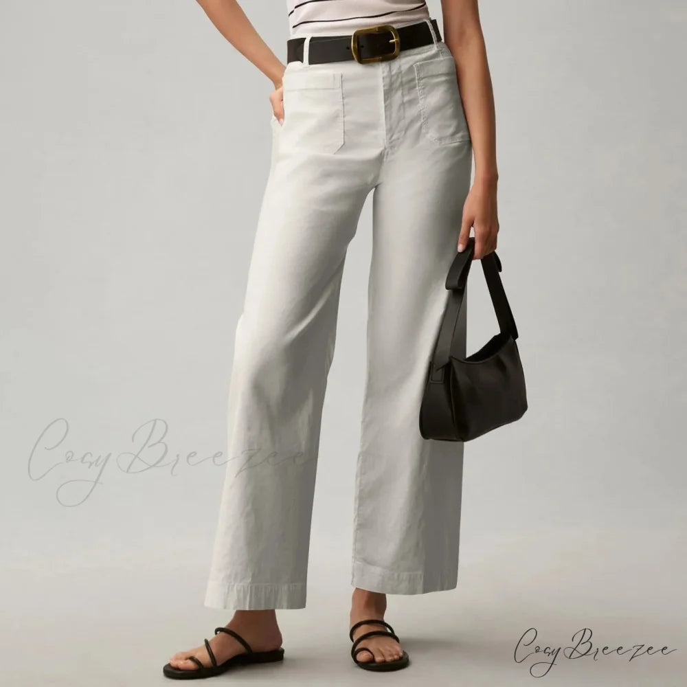 High Waist Patch Pocket Straight Pants White / S pants-241228