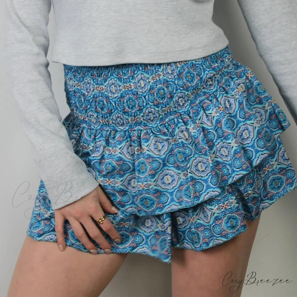 High Waist Ruffled Cottage Skirt blue 1 / S skirts-250223