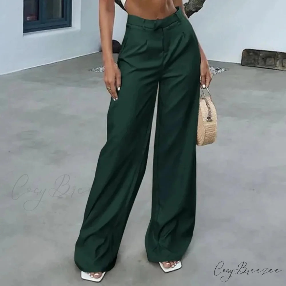 High Waist Tie Side Pleated Pants Green / S pants-241228
