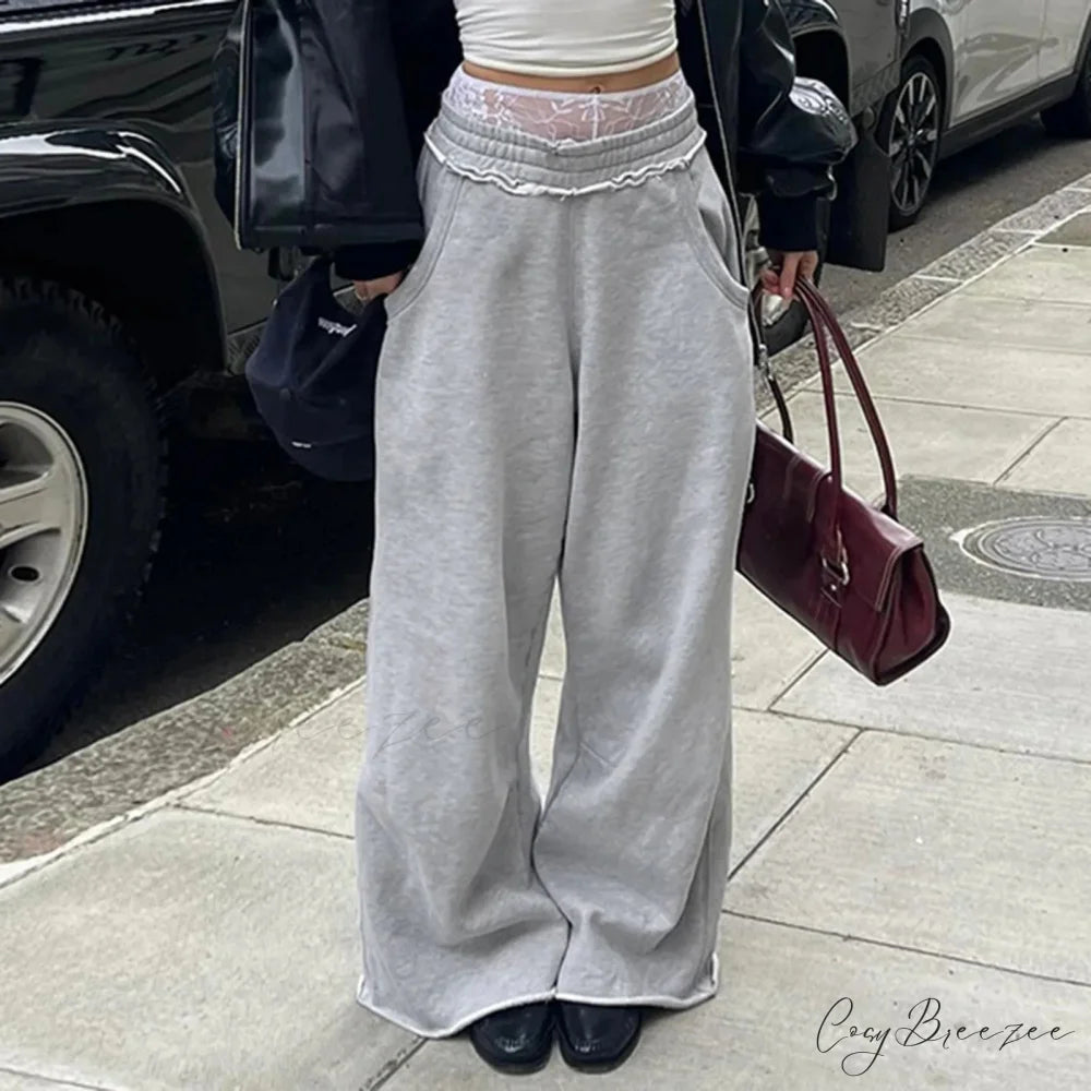 High Waisted Flowy Palazzo Pants Grey / S pants-241228