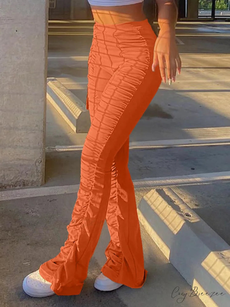 High Waisted Graceful Solid Flare Jeans Orange / S