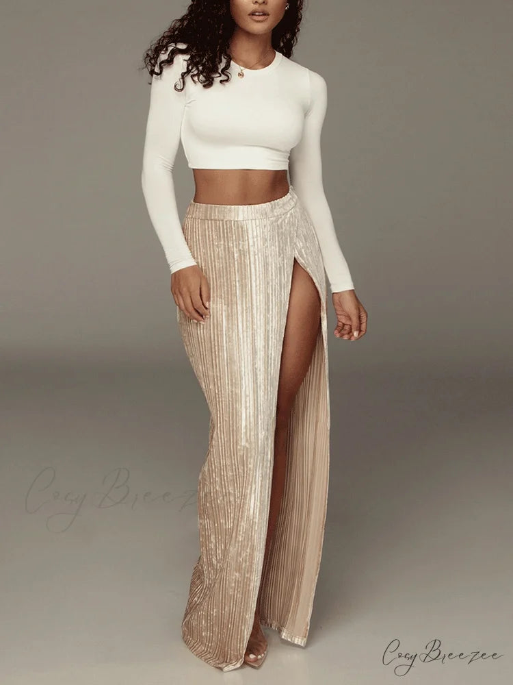 High Waisted Graceful Wide Leg Pants Apricot / S