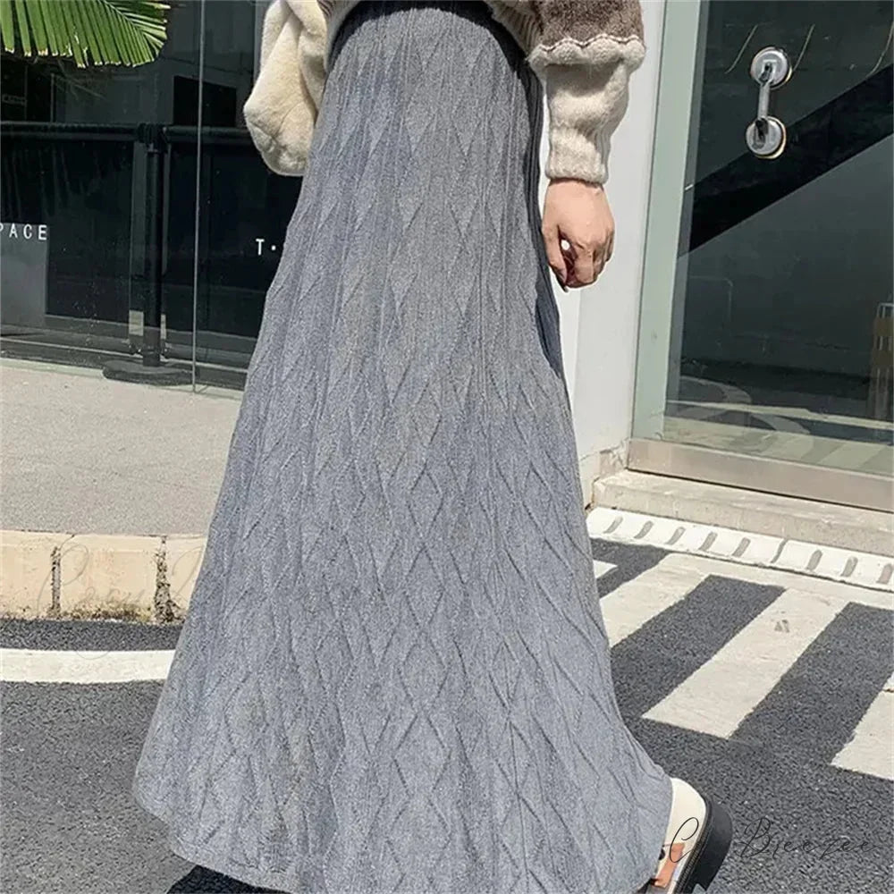 High Waisted Slim Knitted A-Line Woolen Autumn Winter Fashionable Umbrella Skirt