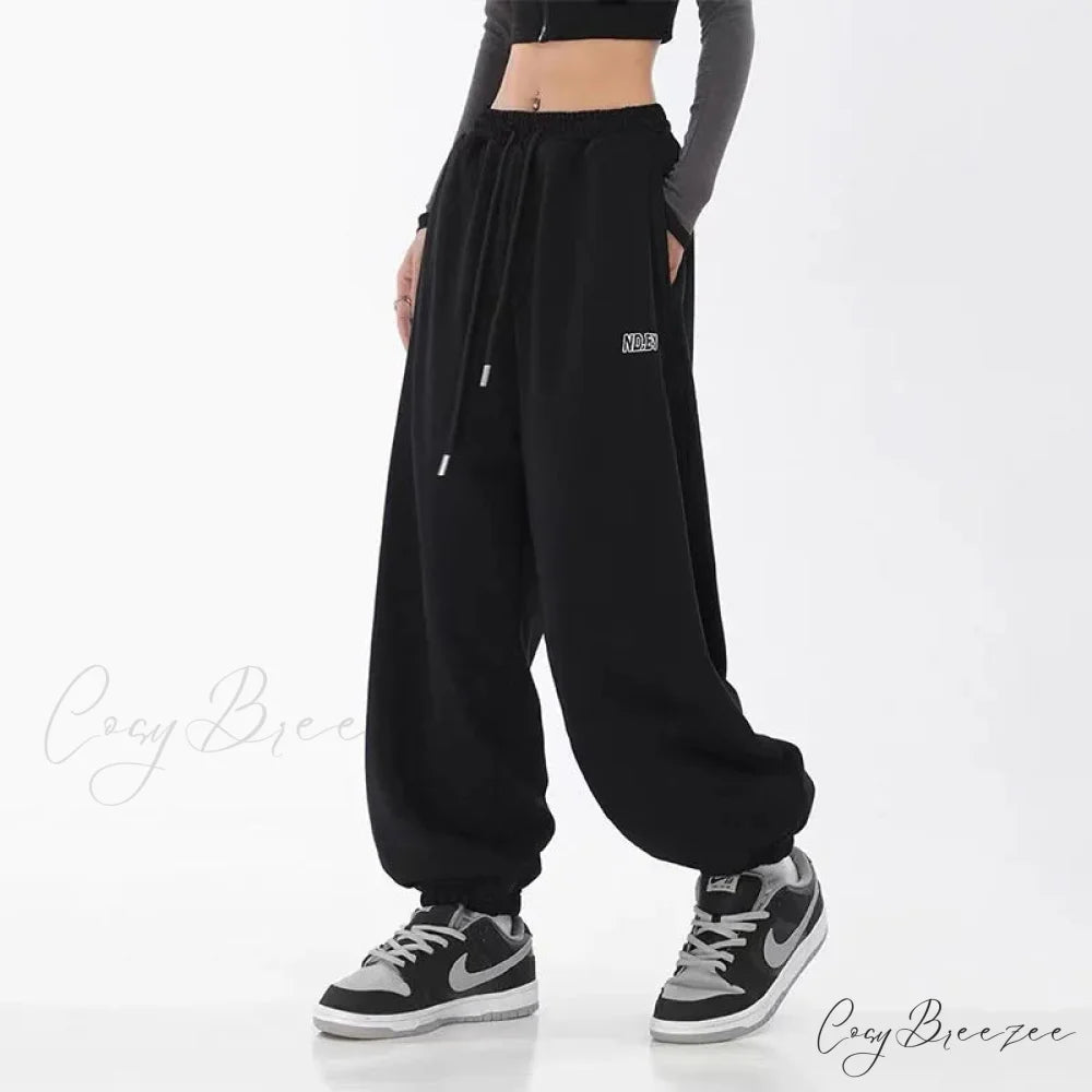 Hip Hop Letter Drawstring Jogging Pants Black / S pants-241228
