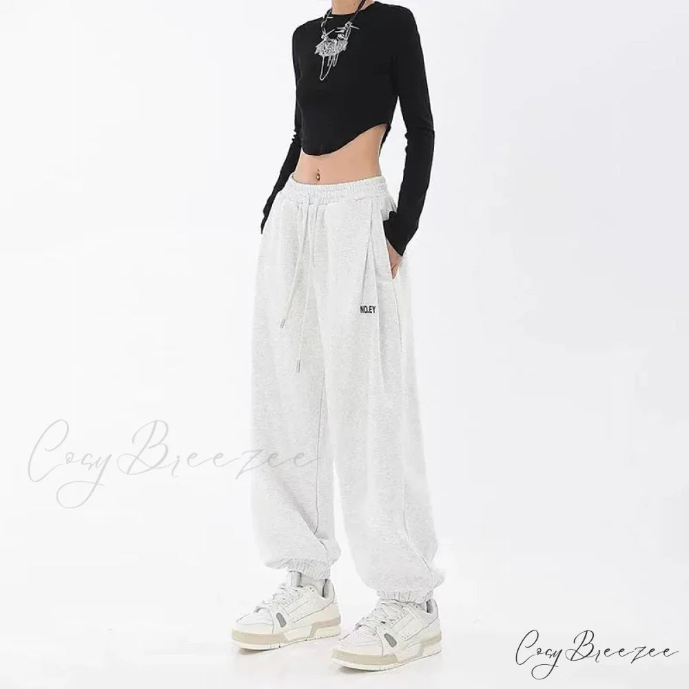 Hip Hop Letter Drawstring Jogging Pants WHITE / S pants-241228