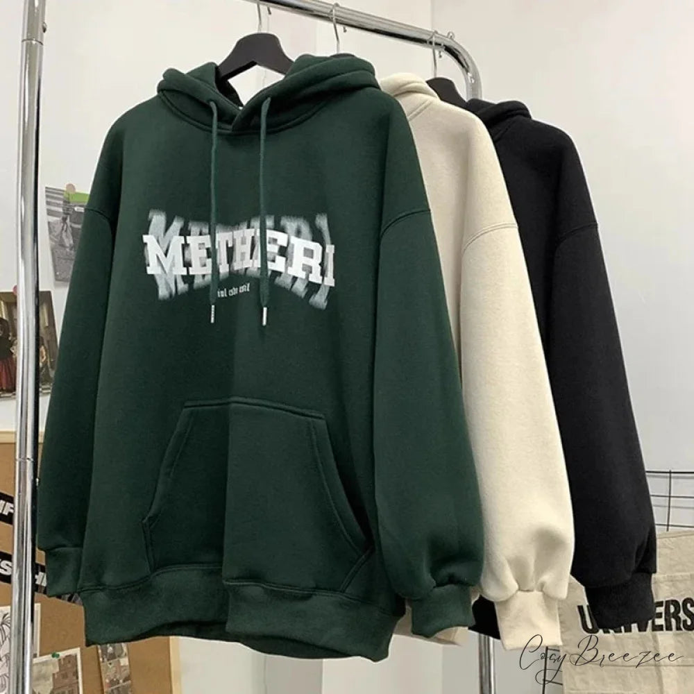 Hip Hop Letter Print Cotton Fleece Hoodie hoodies-241228