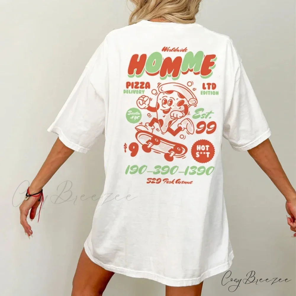 Hip Hop Pizza Back Print Tee WHITE / S t-shirt-250223