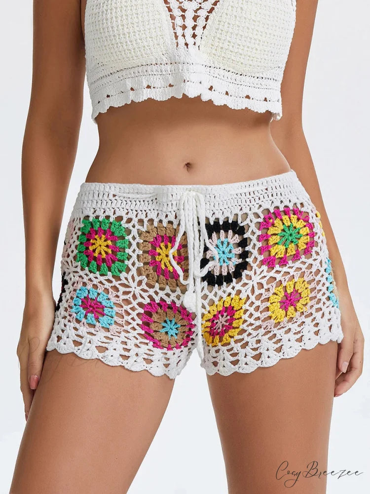 Hollow Crochet Geometrical Shorts short-250223