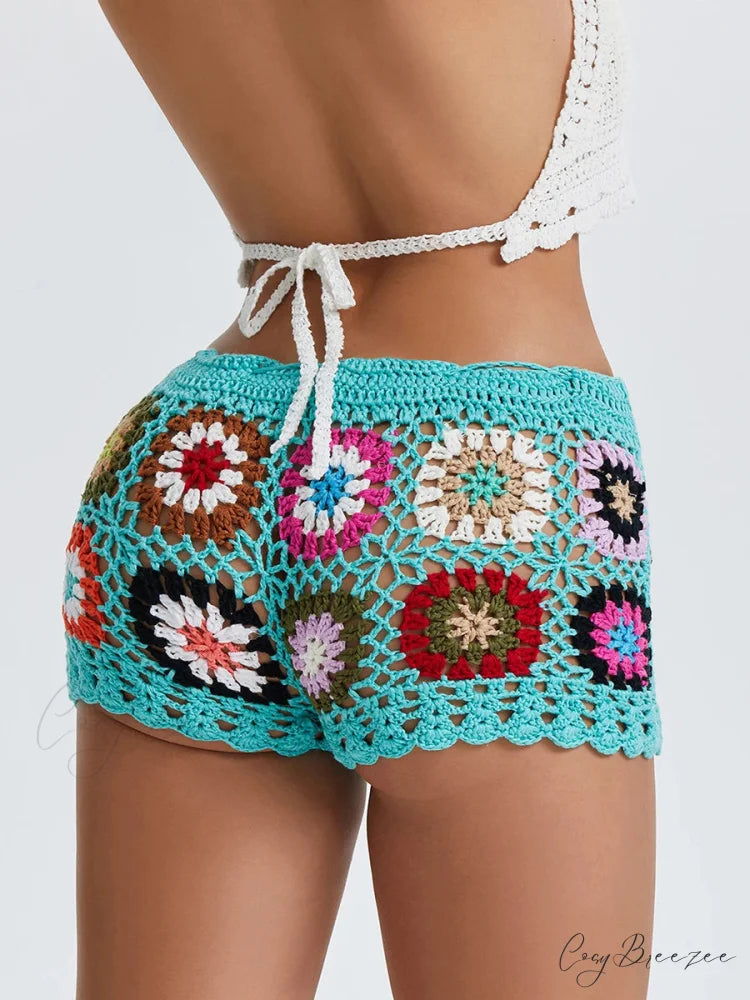 Hollow Crochet Geometrical Shorts short-250223