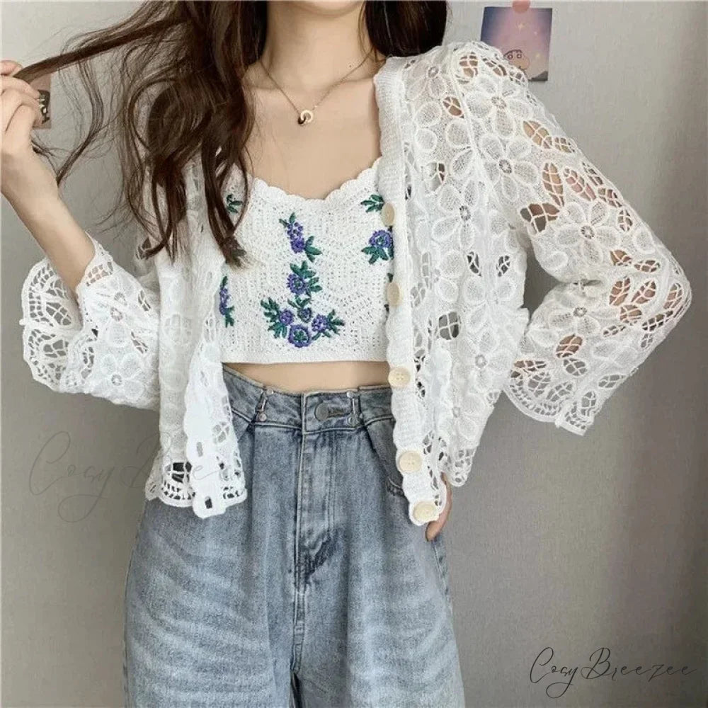 Hollow Out Elegant Long Sleeve Shrug Cardigan cardiagn-250126