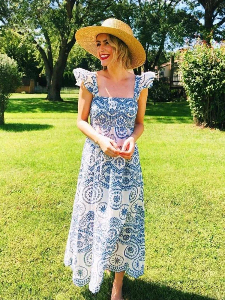 Hollow Out Floral Embroidery Flying Sleeve Dress bohodress-250126