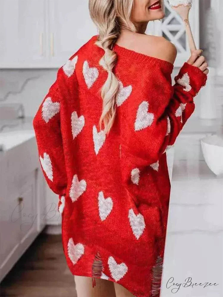 Hollow Out Hole Charming Heart Sweater Dress