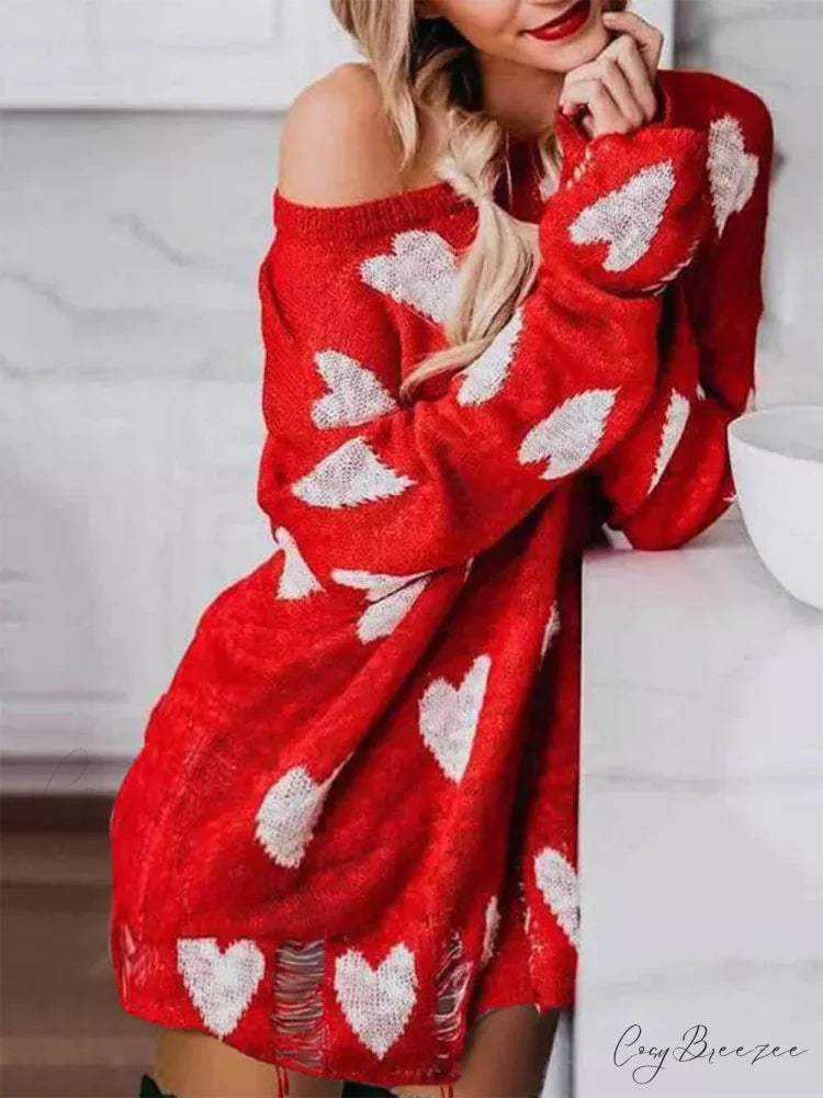 Hollow Out Hole Charming Heart Sweater Dress