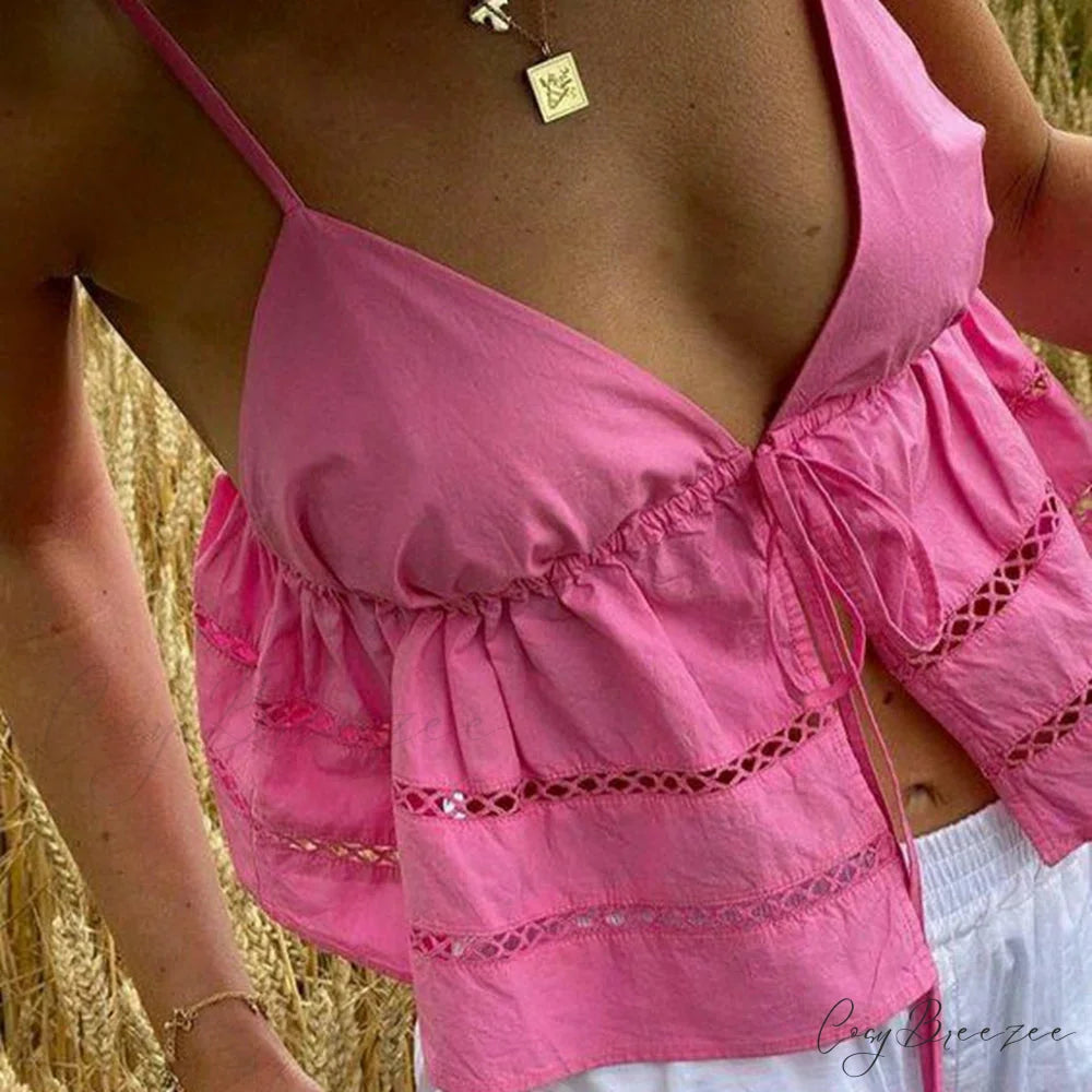 Hollow-Out Tie-Up Crop Top croptop-250223