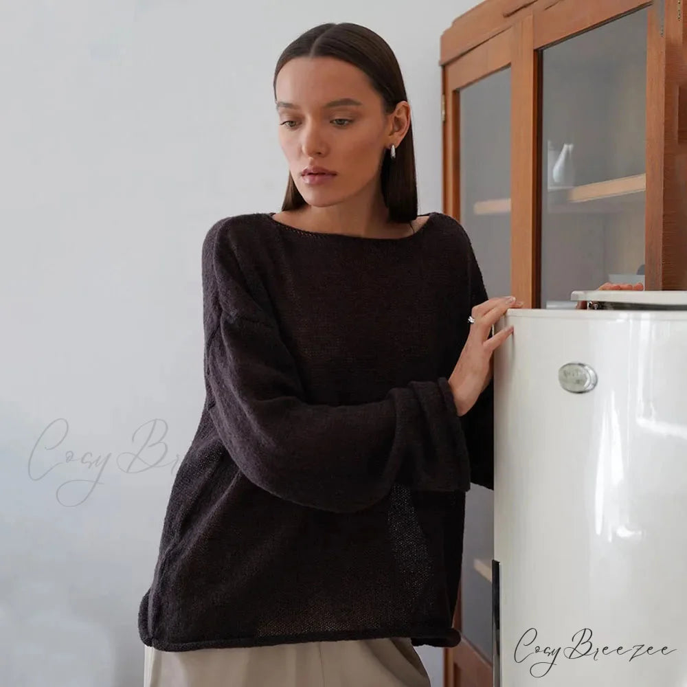 Hollow See-through O-neck Long Sleeve Sweater swraters-241228