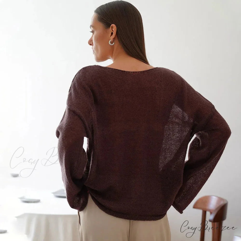 Hollow See-through O-neck Long Sleeve Sweater swraters-241228