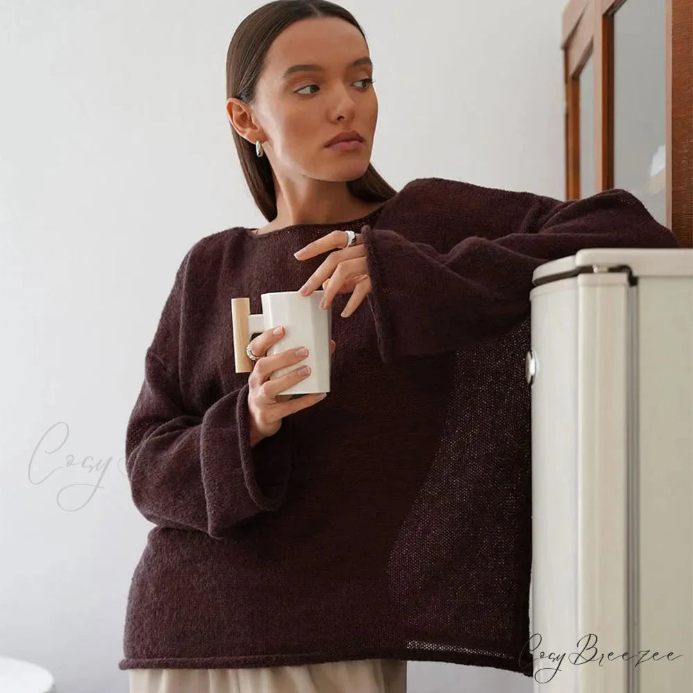 Hollow See-through O-neck Long Sleeve Sweater swraters-241228