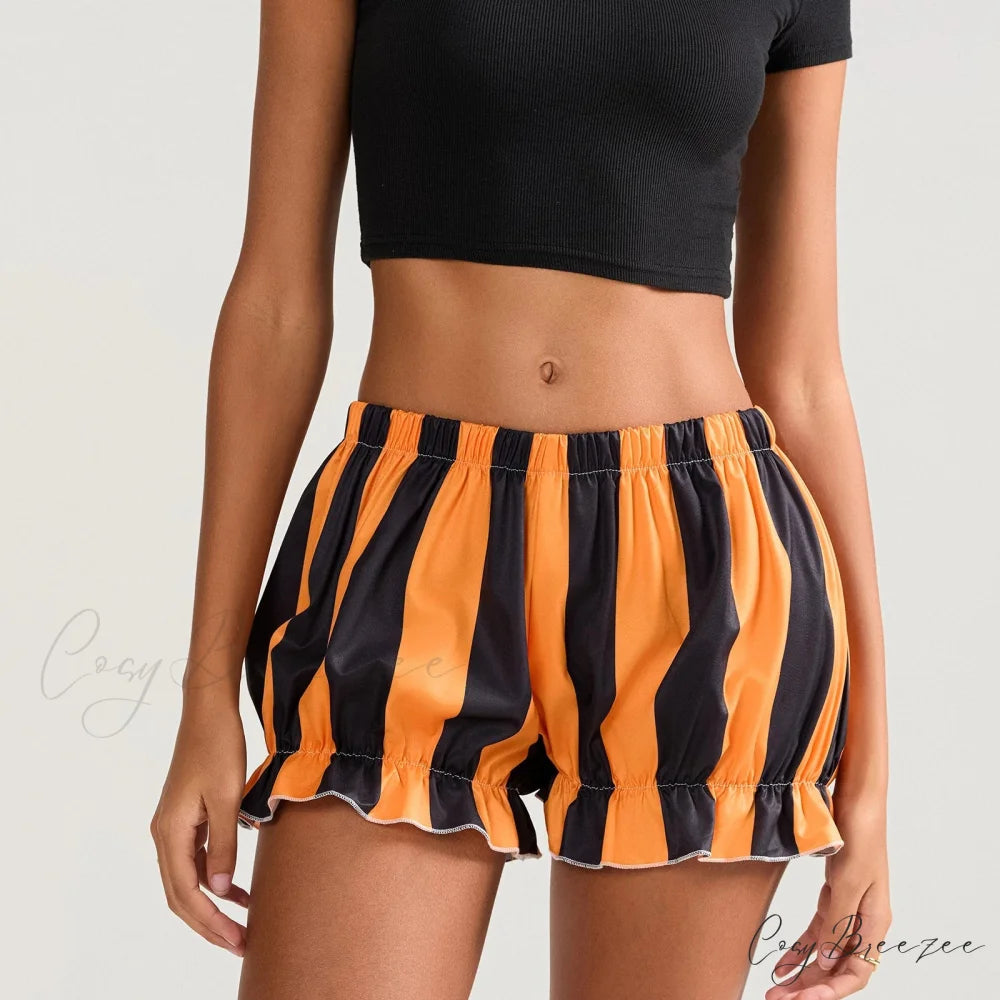 Holloween Stripe Elastic Waist Shorts short-250223