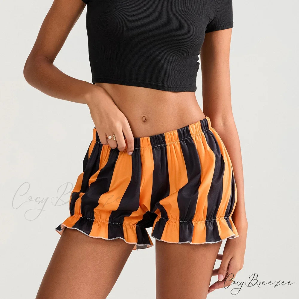 Holloween Stripe Elastic Waist Shorts short-250223