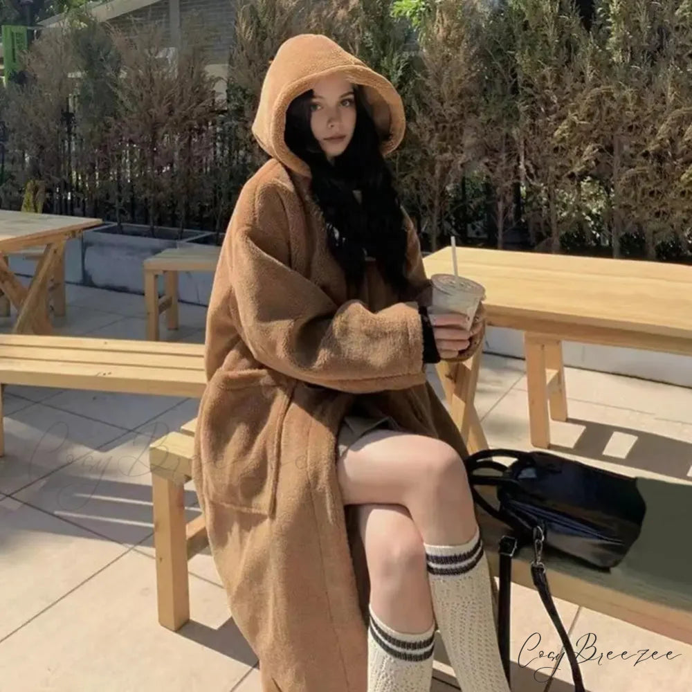 Hooded Fleece Lined Mid-Length Coat Coffee / M overcoats-241228