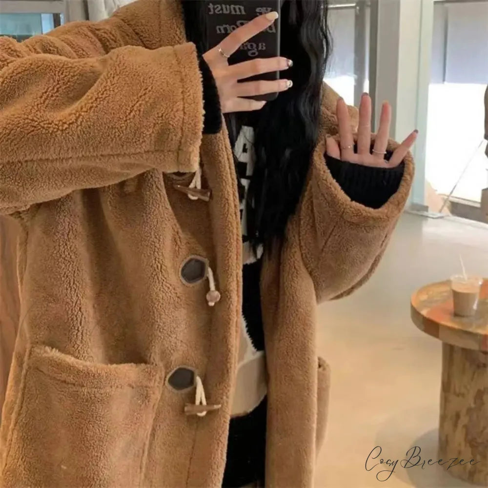 Hooded Fleece Lined Mid-Length Coat overcoats-241228