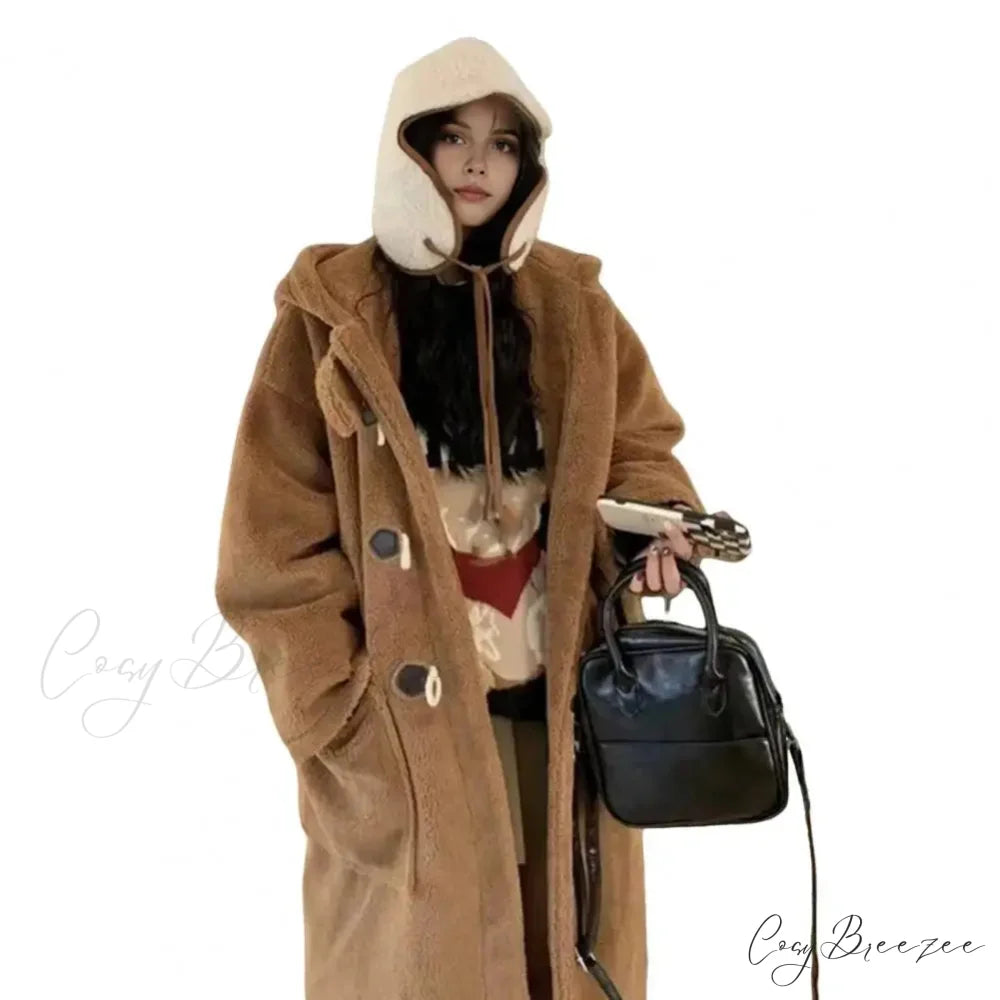 Hooded Fleece Lined Mid-Length Coat overcoats-241228