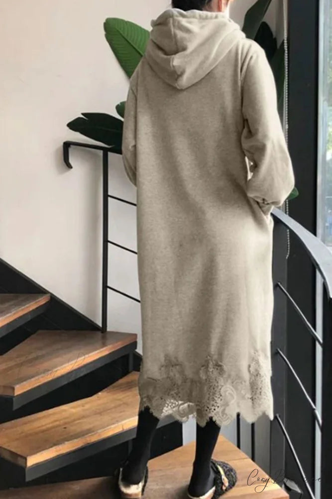 Hoodie Dress with Lace Hem Khaki / 4XL