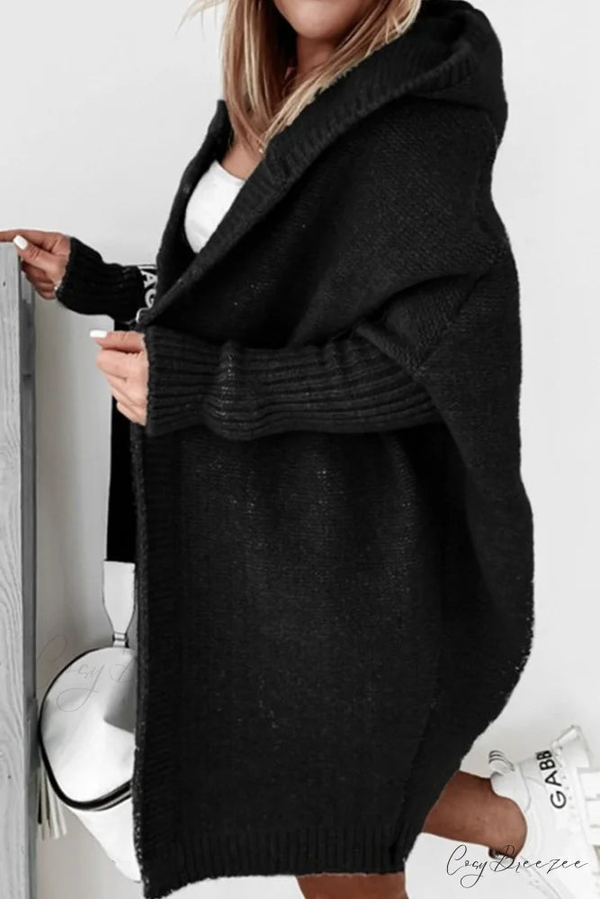 Hoodie Front Open Cardigan Black / L