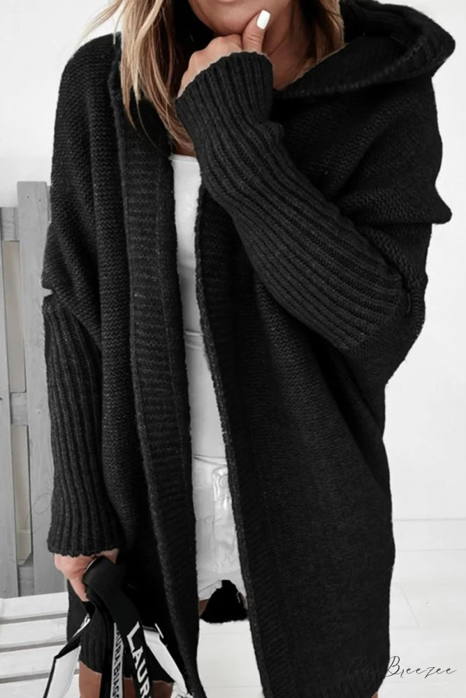 Hoodie Front Open Cardigan Black / S