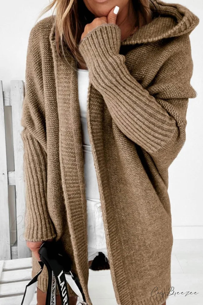 Hoodie Front Open Cardigan Khaki / L