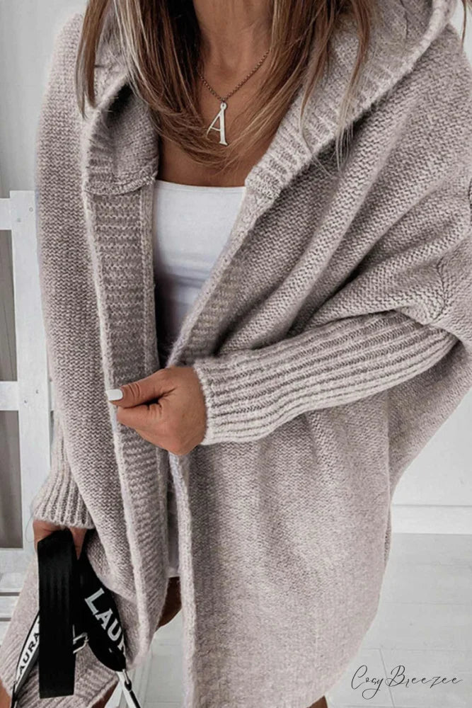 Hoodie Front Open Cardigan Light Khaki / S