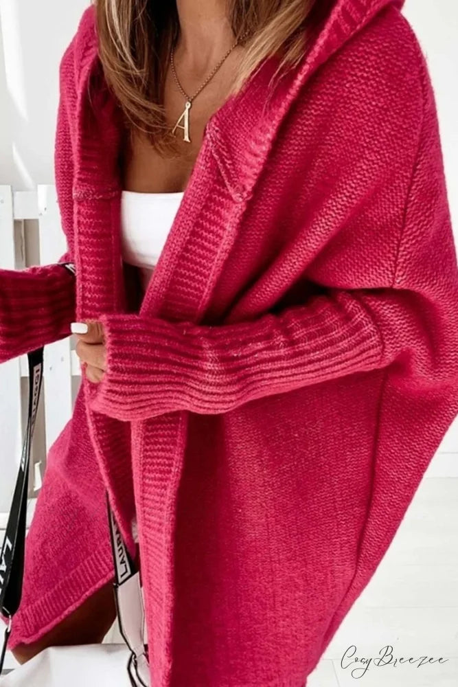 Hoodie Front Open Cardigan Red / S