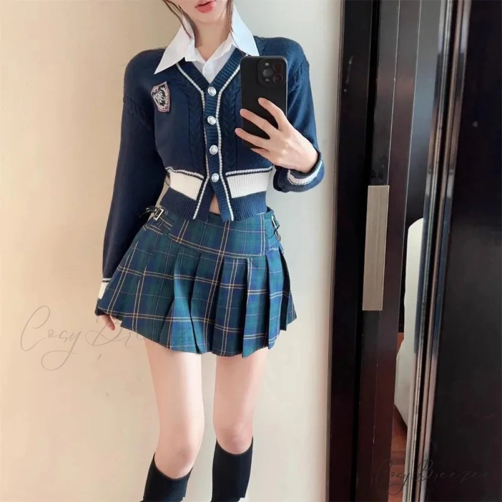Hot Girl Knitted High Waist Short Skirt Fashion Suit