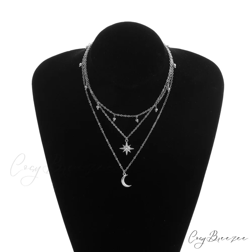 Hot Selling Metal Crescent Star Necklace STEEL